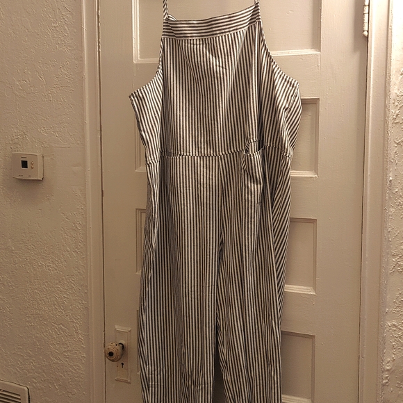 NWT Utcoco white black striped casual relaxed baggy overalls XXL - Picture 1 of 5